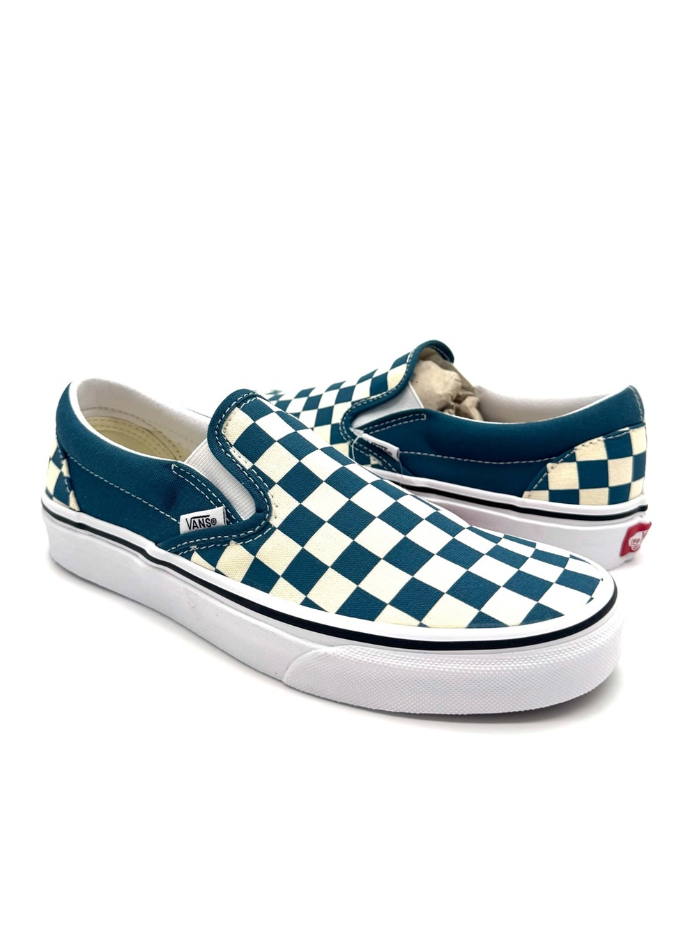 Women's Classic Slip-On Vans - Checkered Blue